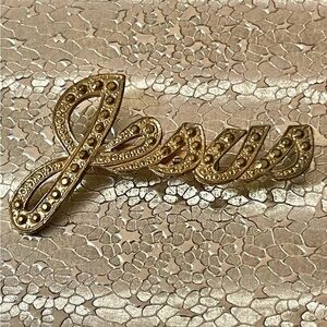Vtg Gold-tone "Jesus" Sign Religious Christian Rhinestone Pin Brooches